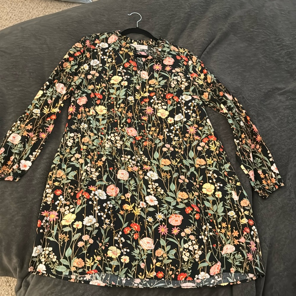 Ann Taylor Loft Black Long Sleeve Floral Dress